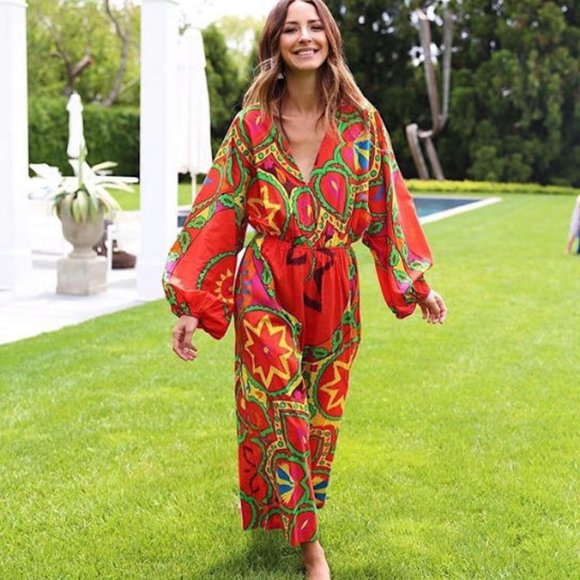 Rhode Resort Blake Printed Jumpsuit Dress Wide Leg Playsuit Red Cotton S - Picture 1 of 10